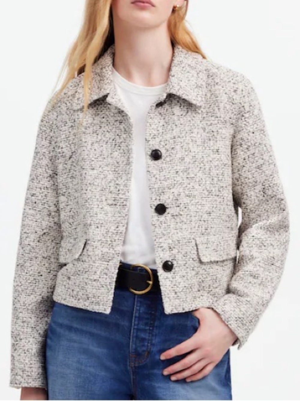 NWT Madewell Button-Front Jacket in Tweed in Fletcher Black And White